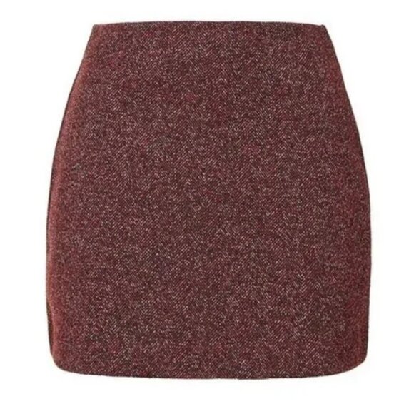 Topshop Red Herringbone Mini Skirt ASO Anastasia Steele - Picture 3 of 10